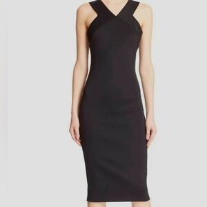 Ted Baker Black gold long zippered Midi Sheath dress